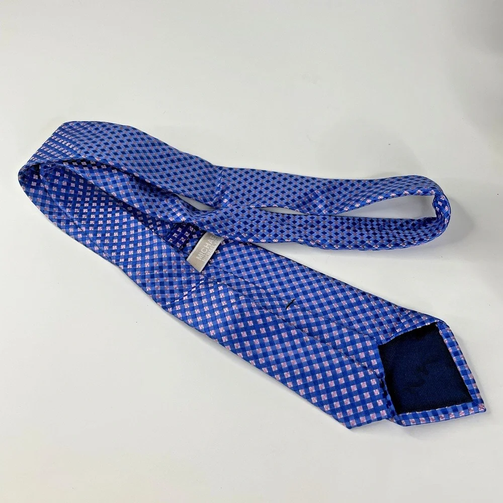 Michael Kors Men's Tie‎ Blue & Pink Plaid Multi Color Silk 59